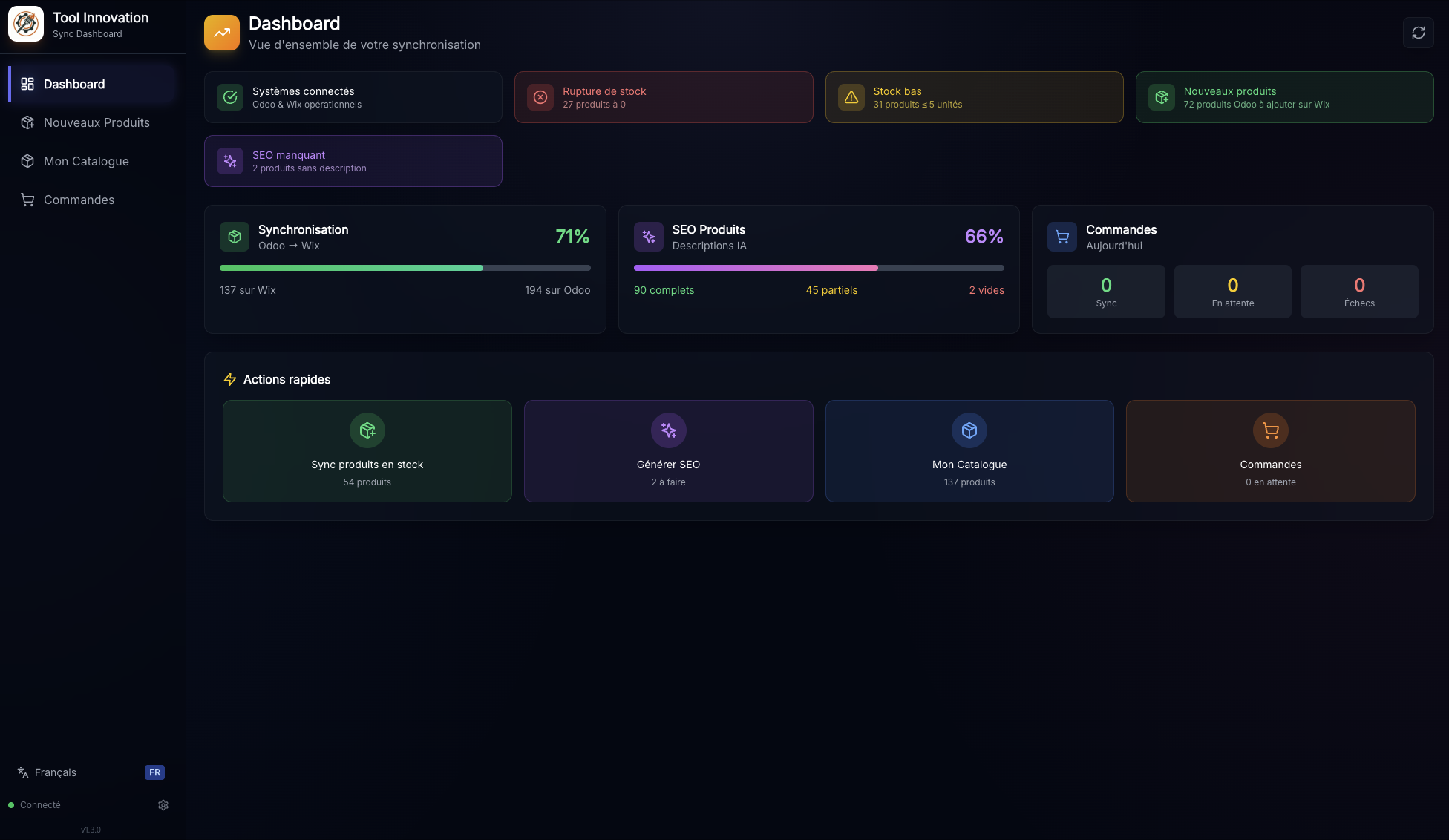 Dashboard — monitoring temps réel