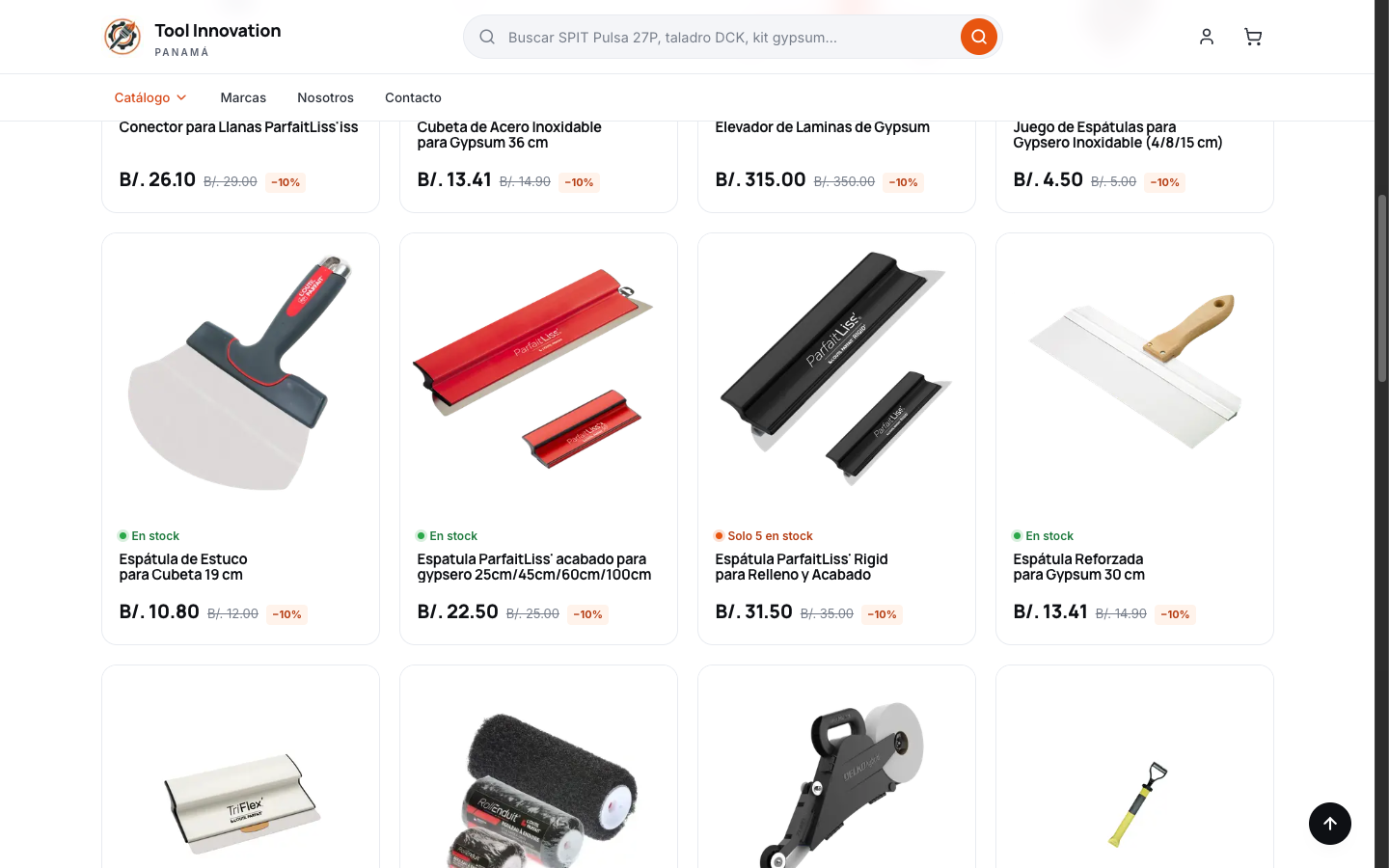 Catalogue toolinnov.com - grille produits avec stock et prix