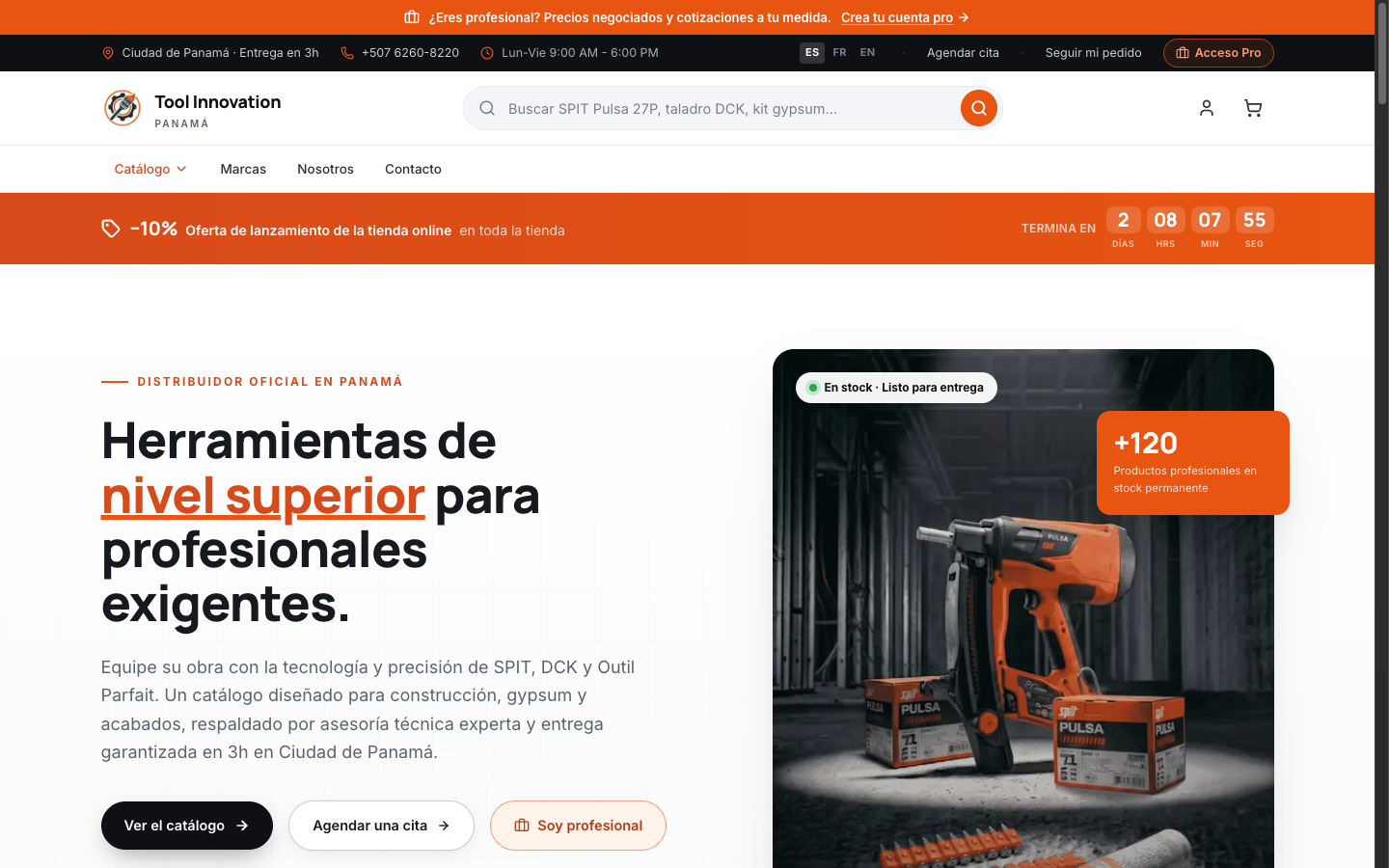 Page d'accueil toolinnov.com - hero avec offre de lancement